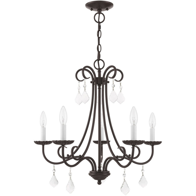 22" Five-Light Dimmable Chandelier With Shades - Bronze