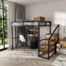 Load image into Gallery viewer, Full Size Loft Bed With Desk &amp; Wardrobe Heavy Frame, Built In Staircase, Storage Rack &amp; Shelves Gaming Bed - Black
