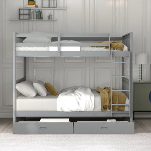 Full-Over-Full Bunk Bed with Ladders and Two Storage Drawers (Gray)(OLD SKU:LT000365AAE)