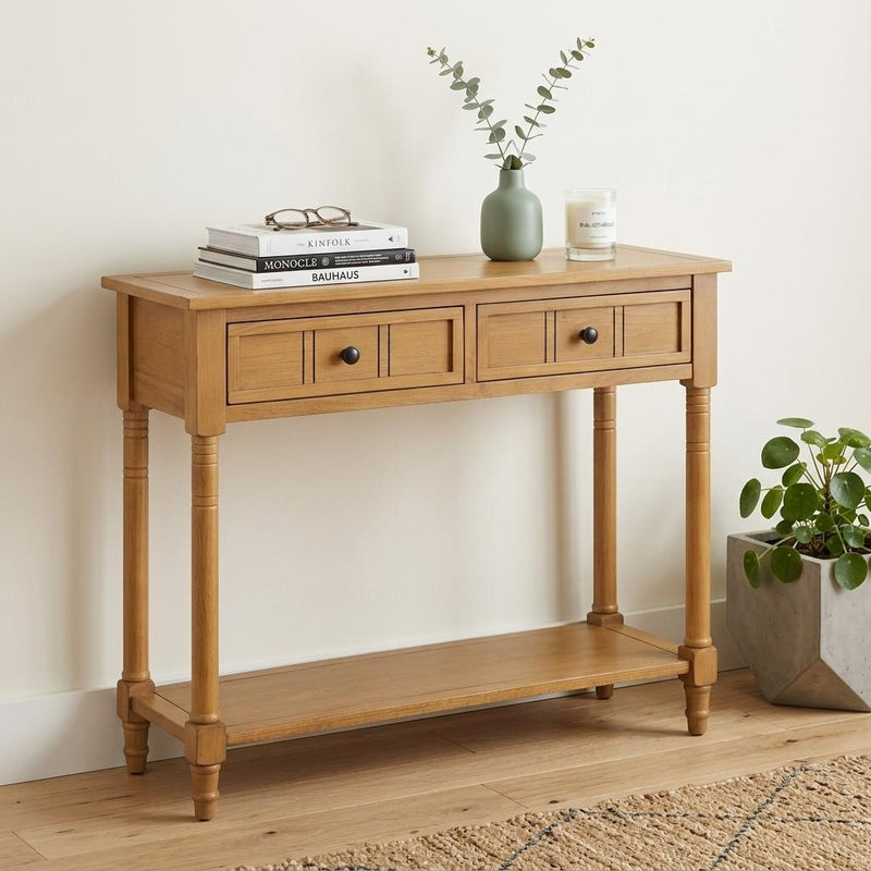 Console Table With Shelf Two Drawers - Natural