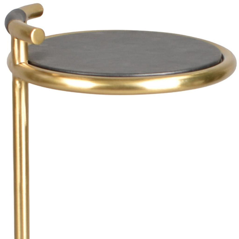 Leather Aluminum Round End Table - Black / Gold