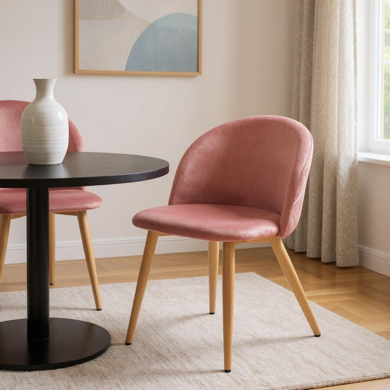 Velvet Metal Dining Side Chair - Pink / Oak