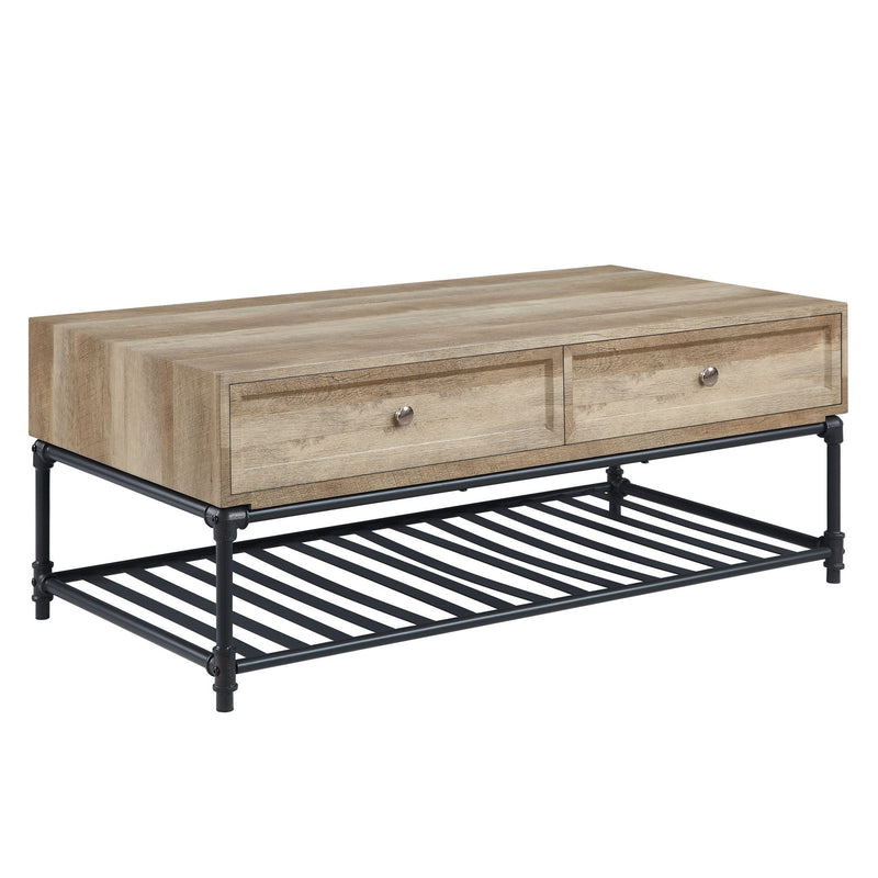 Paper Veneer And Metal Rectangular Coffee Table With Two Drawers And Shelf - Sandy Black And Oak