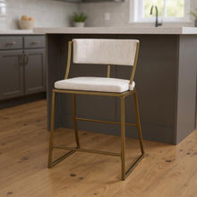 Load image into Gallery viewer, Steel Low Back Counter Height Bar Chair - Beige And Antiqued Brass
