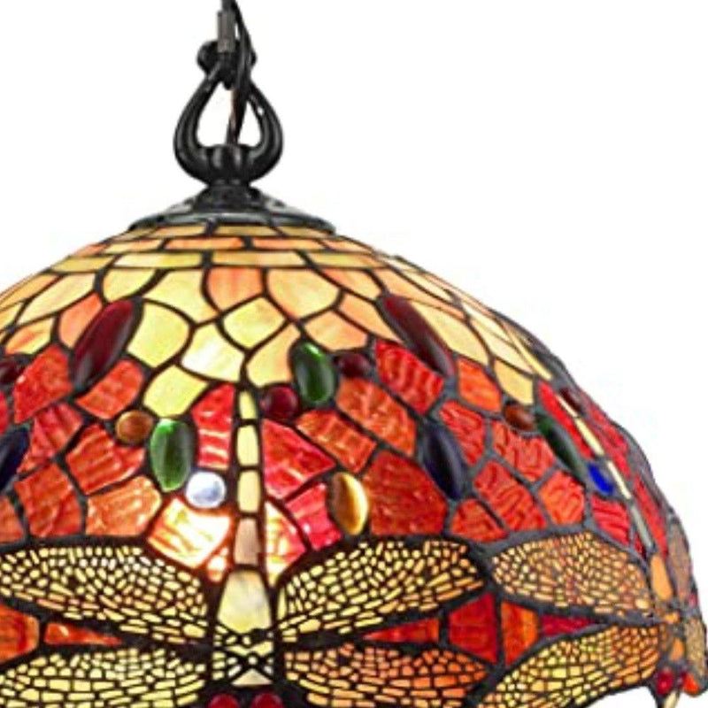 8'' Unique Statement Two Light Glass Dimmable Chandelier With Shades - Red / White