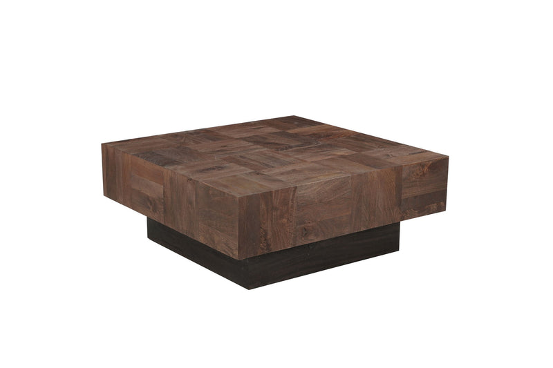 40" Solid Wood Square Block Coffee Table - Dark Brown And Black