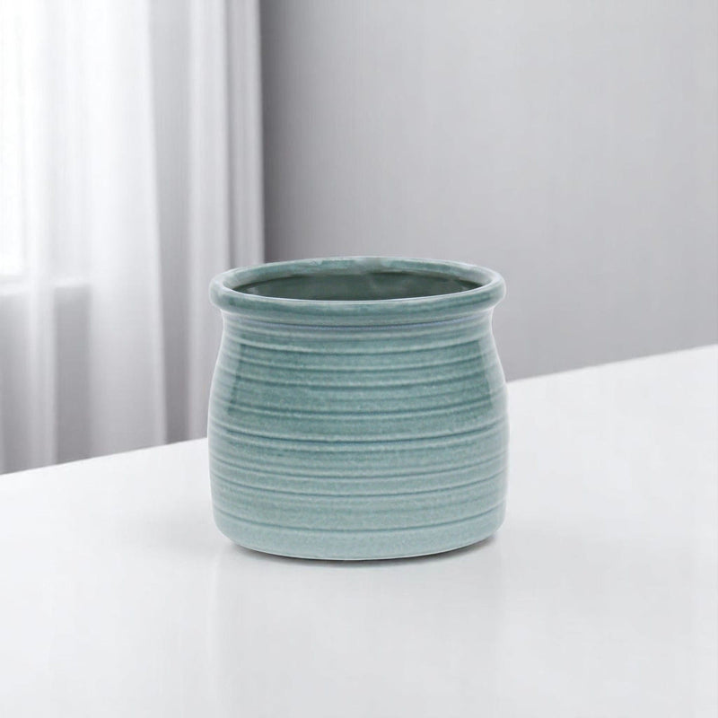 Striped Round Pot Planter (487409) - Celadon