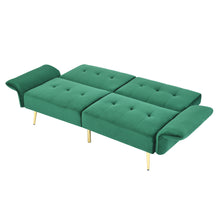 Load image into Gallery viewer, 78&quot; Italian Velvet Futon Sofa Bed, Convertible Sleeper Loveseat Couch with Folded Armrests and Storage Bags for Living Room and Small Space, Green 280g velvet
