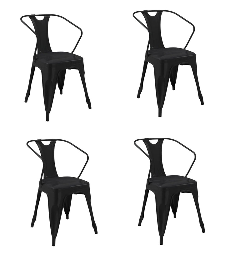 Metal Partially Open Back Dining Arm Chairs (Set of 4) - Black