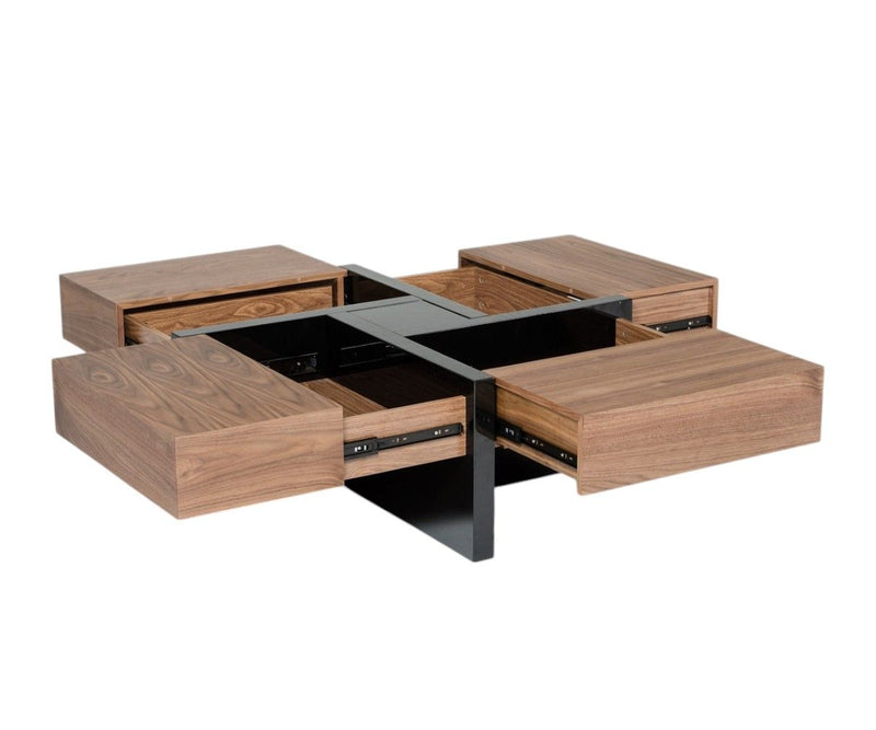 Square Coffee Table With Four Drawers - Brown And Black