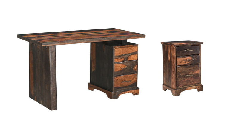2 Piece Set Writing Desk And Bookshelf With Three Drawers - Dark Brown