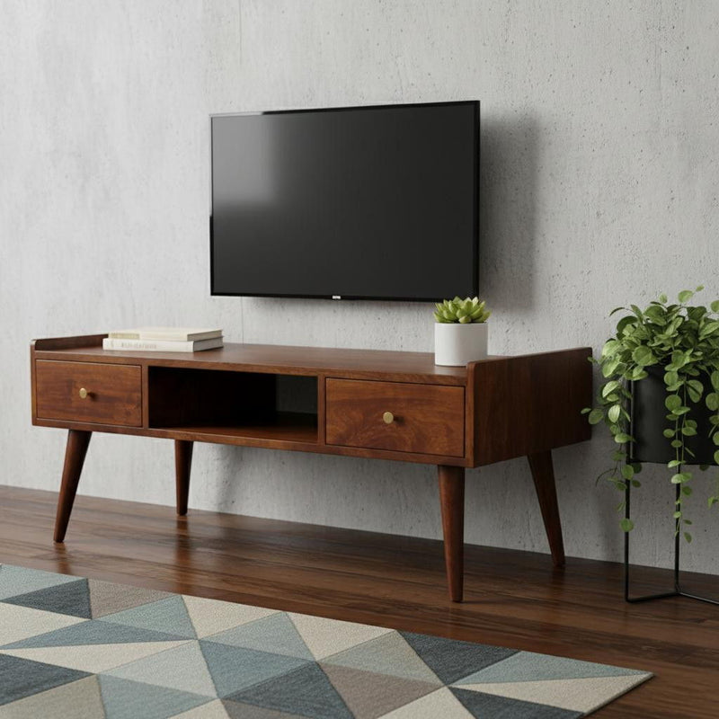Solid Wood Enclosed Open Storage TV Stand (719195) - Brown