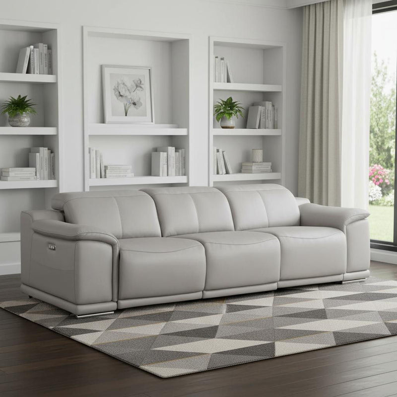 Leather Reclining USB Sofa - Ash / Gray