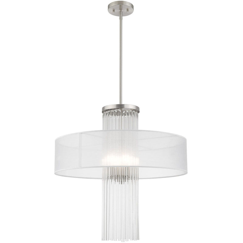 33" Four-Light Dimmable Chandelier With Shades - Nickel