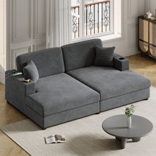 Load image into Gallery viewer, Oversized Loveseat Chaise With 2 USB Ports, 2 Cup Holders And 2 Throw Pillows
