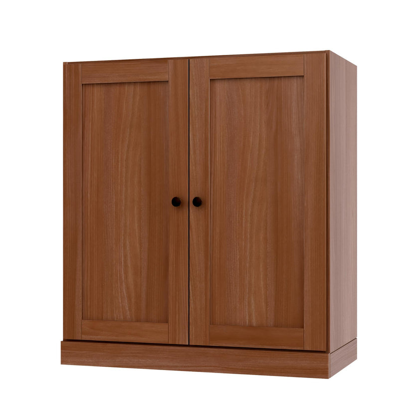 Adjustable Three Tier Library Bookcase With Two Doors - Coffee