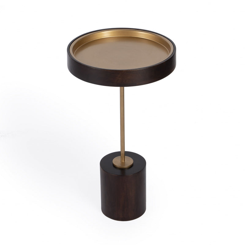 Solid Wood Round End Table - Black And Rosegold