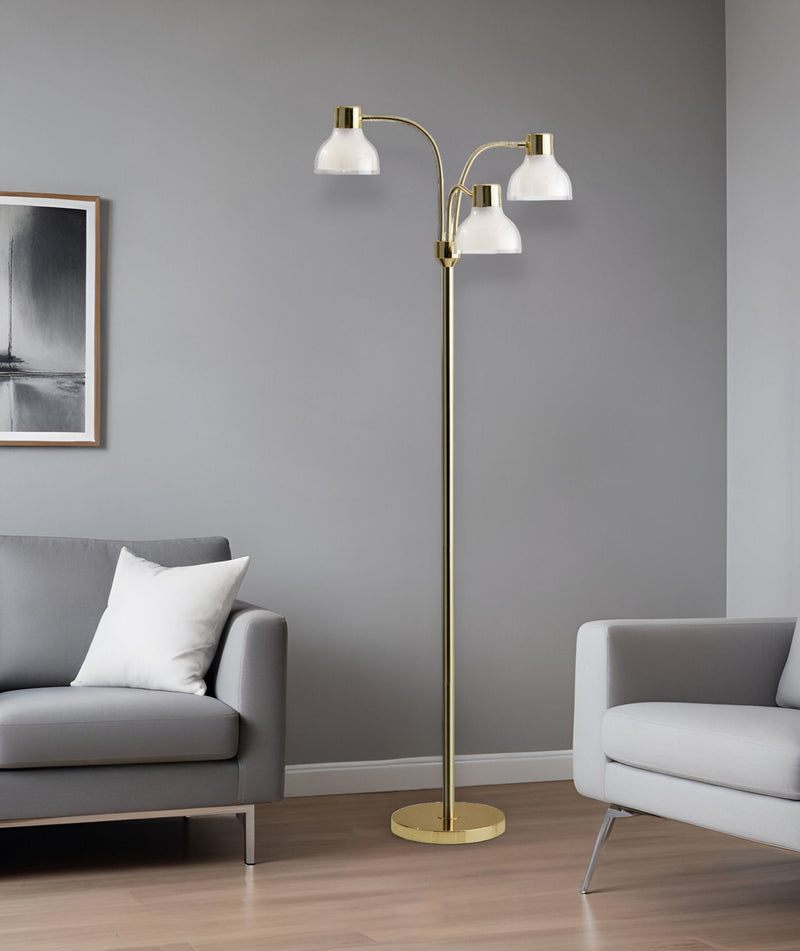 Three Light Tree Floor Lamp With Clear Bowl Shade - Gold