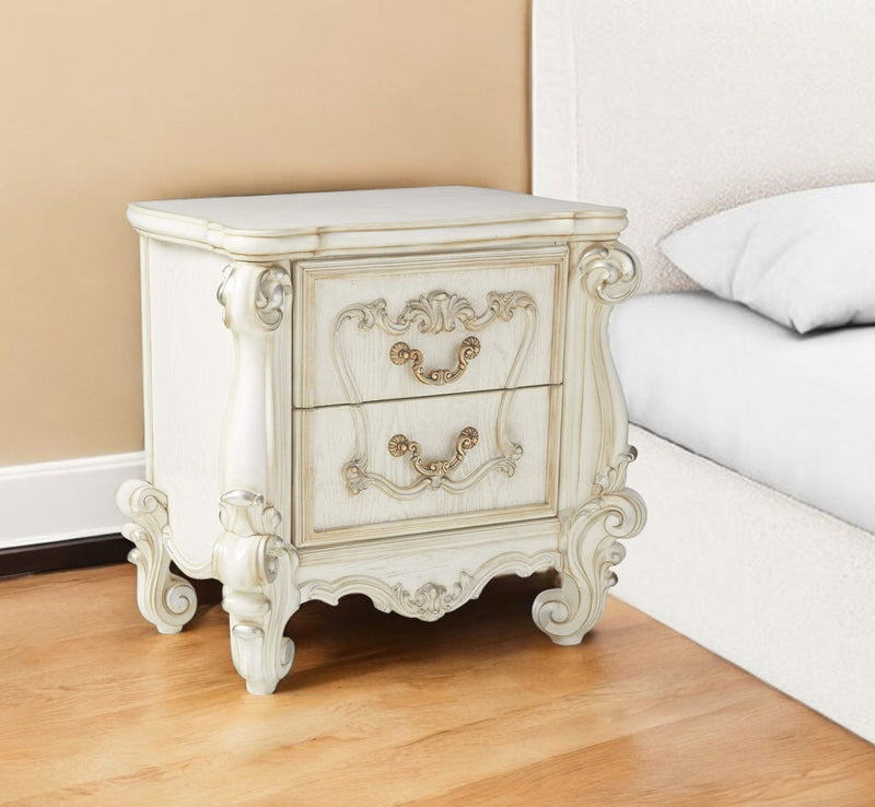 31" Wood Two Drawer Nightstand - White