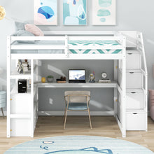 Load image into Gallery viewer, Loft Bed With Desk, Shelves, 2 Drawers, Storage Staircase
