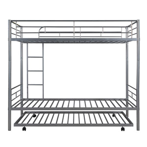 Twin-Over-Twin Metal Bunk Bed With Trundle,Can be Divided into two beds,No Box Spring needed ,White ( old sku: MF194806AAN )