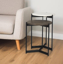Load image into Gallery viewer, Marble Solid Wood And Metal Round Nested Tables (Set of 2) - Black And Dark Brown
