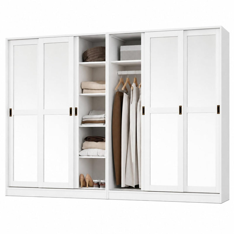 Solid Wood Mirrored Six Door Combo Dresser (765058) - White