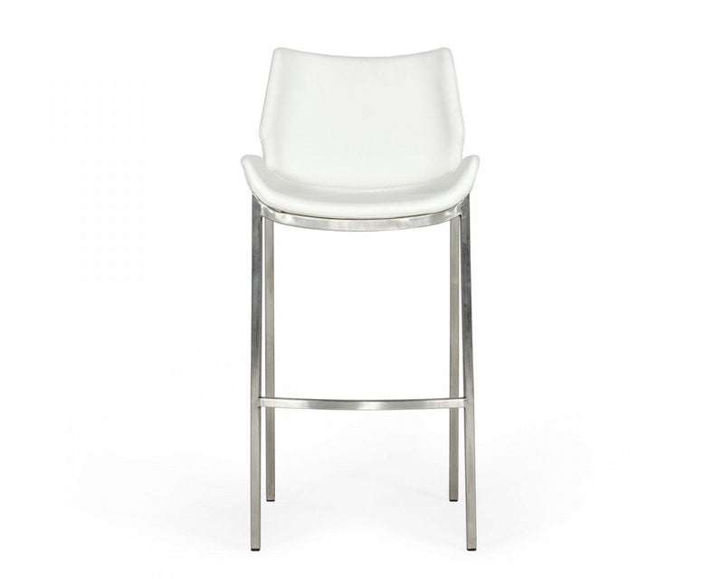 Faux Leather And Steel Low Back Bar Height Bar Chairs (Set of 2) - White And Silver