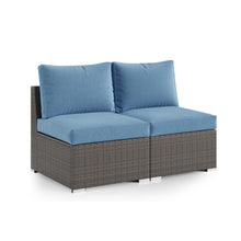 Load image into Gallery viewer, Armless Patio Sofa Set, With UV Resistant Frame And Waterproof Cushions - Blue / Brown
