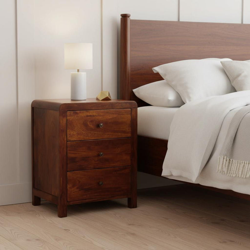 Solid Wood Three Drawer Nightstand - Chestnut