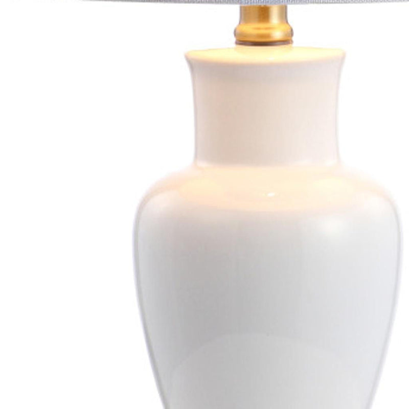 Urn Table Lamp LED With Drum Shade - White
