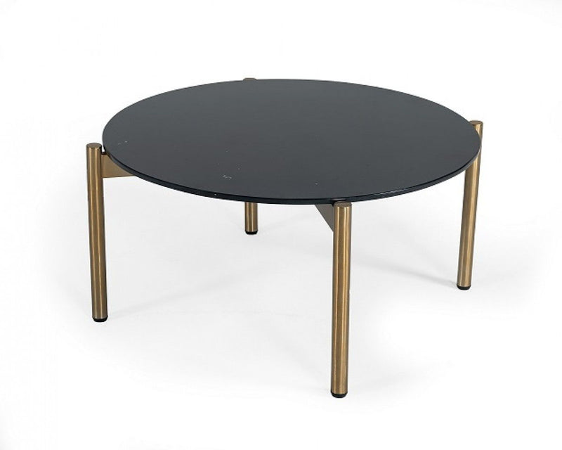 Marble Stone Round Coffee Table - Gold And Black