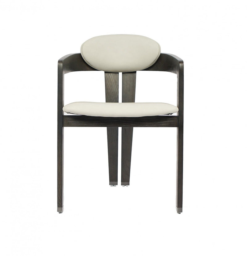 Upholstered Faux Leather Open Back Dining Arm Chair - Dark Gray