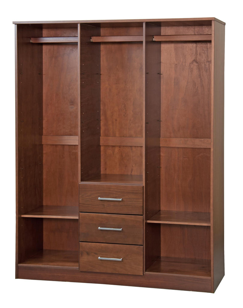 Solid Wood Mirrored Three Door Three Drawer Combo Dresser - Coffee