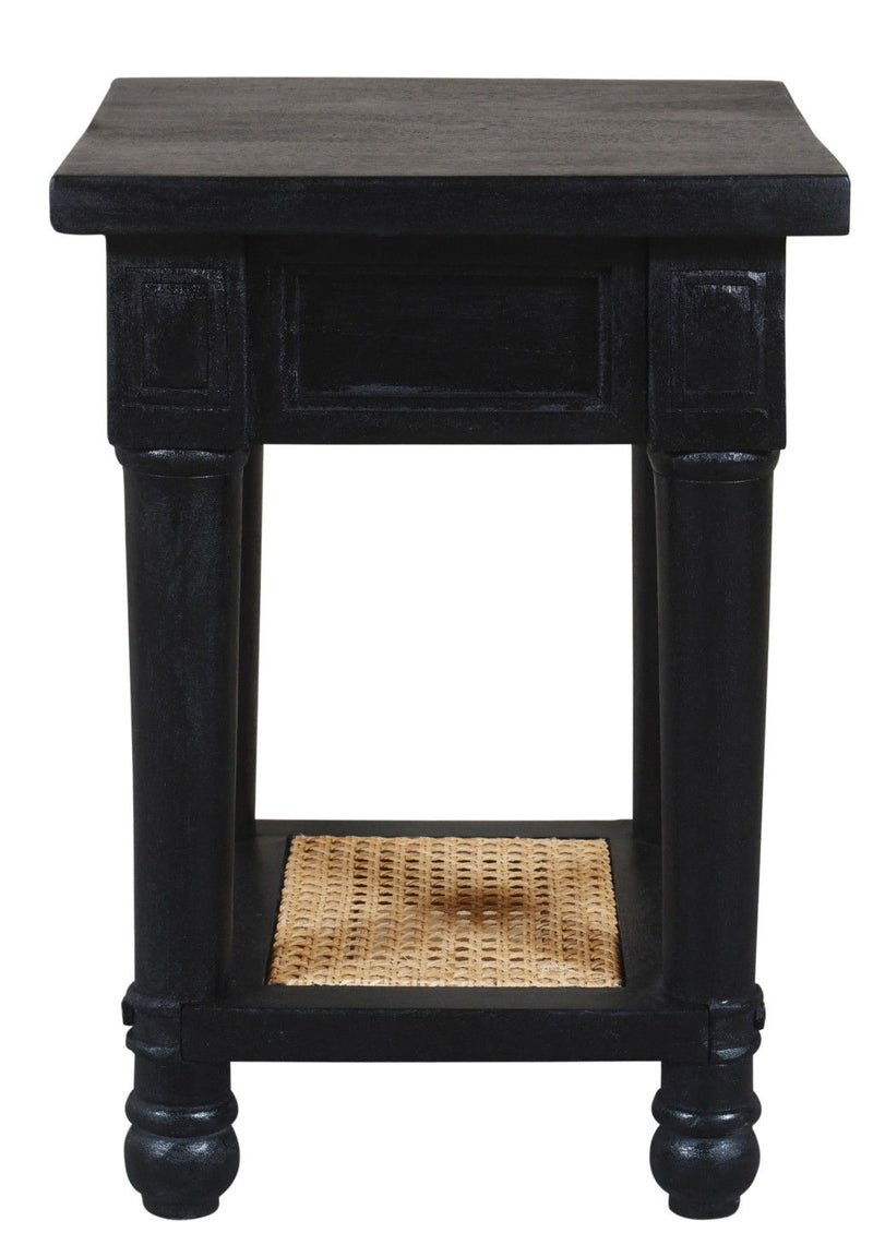 20" Solid Wood And Cane Square End Table With Shelf - Black And Natural