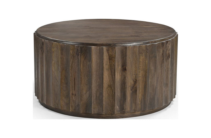 36" Solid Wood Round Drum Coffee Table - Brown