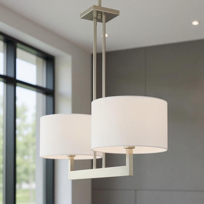 22" Two Light Dimmable Chandelier With Shades - Nickel