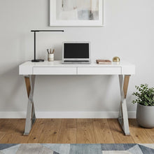 Load image into Gallery viewer, 47" White and Silver Writing Desk With Two Drawers

