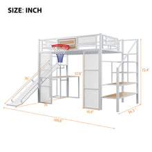 Load image into Gallery viewer, Loft Bed With Built In Desk, Open Wardrobe, Basketball Hoop, Slide And Staircase
