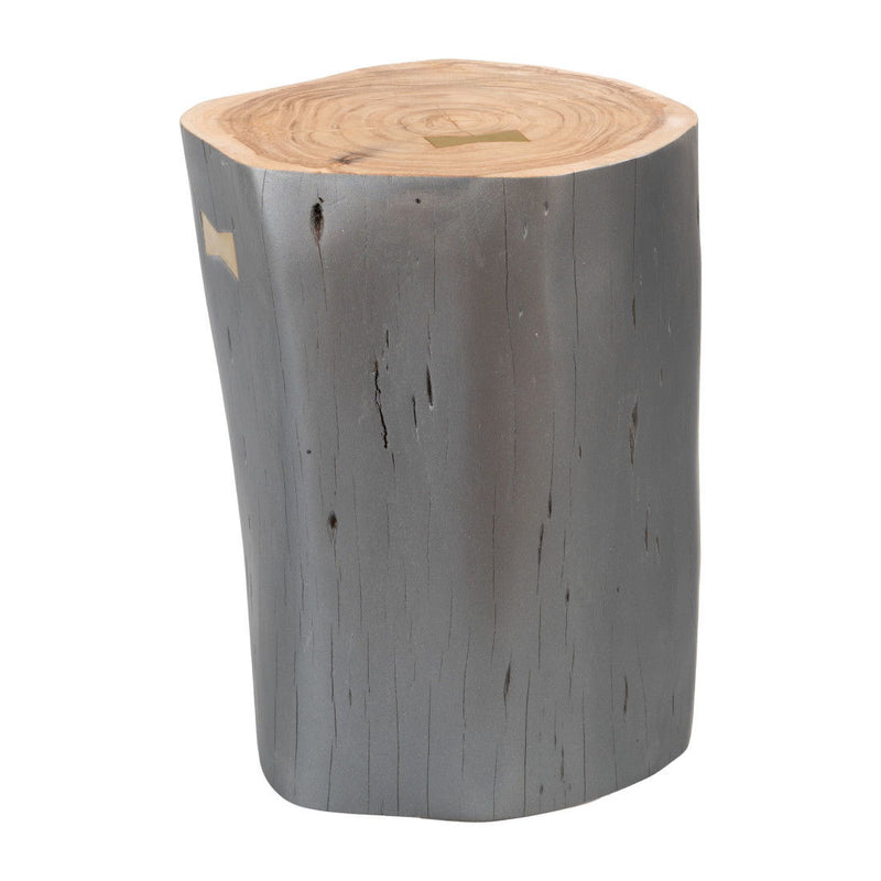 Solid Wood Round Drum End Table - Gray