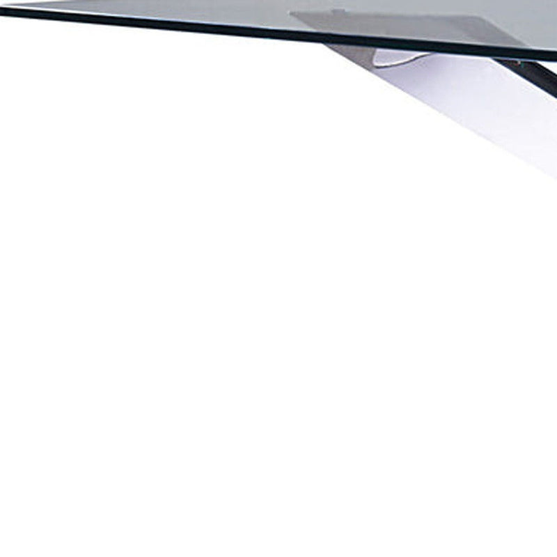 87" Glass And Metal Cross Leg Base Dining Table - Clear