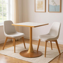 Load image into Gallery viewer, 24" Wood And Steel Pedestal Base Square Dining Table - Beige / Gold
