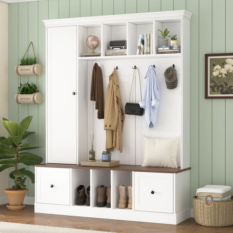 Hall Tree With Shoe Storage Bench, Entryway Coat Rack With 5 Hooks