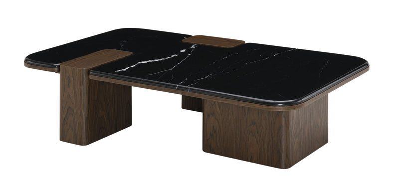 Genuine Marble Wood Coffee Table - Black / Walnut