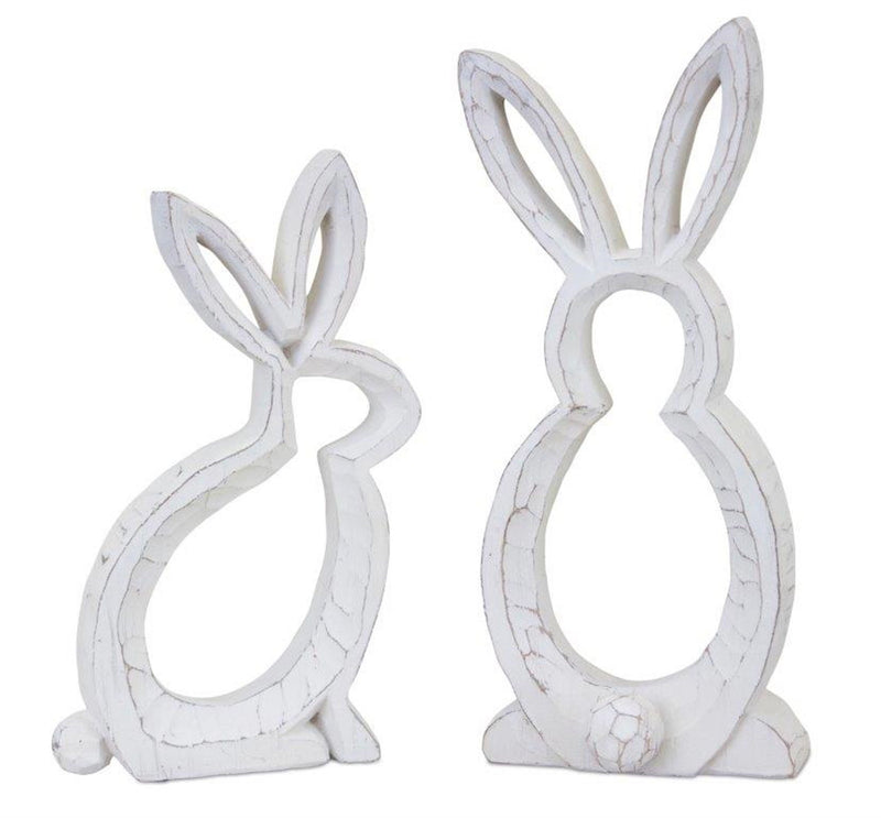 Poly Rabbit Statue Tabletop Sculpture (Set of 2) - White