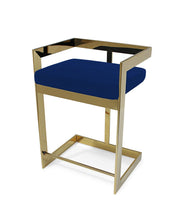 Load image into Gallery viewer, 26" Metal And Velvet Low Back Counter Height Bar Chair - Blue / Gold
