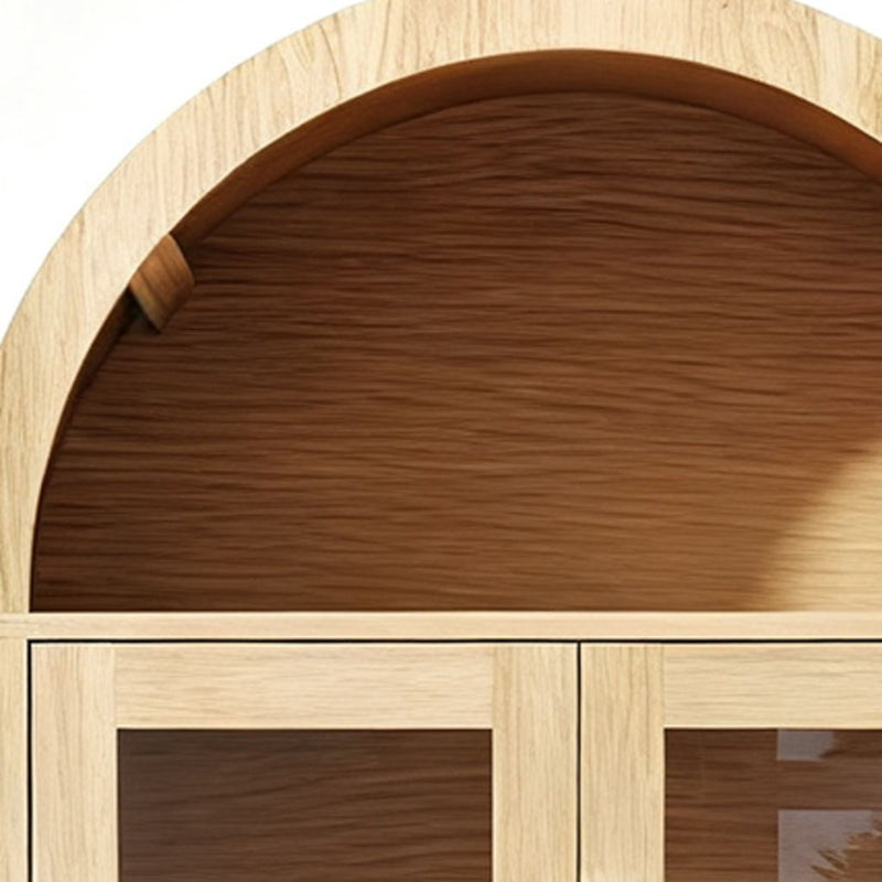 Arched Accent Cabinet With Two Glass Panel Doors - Natural