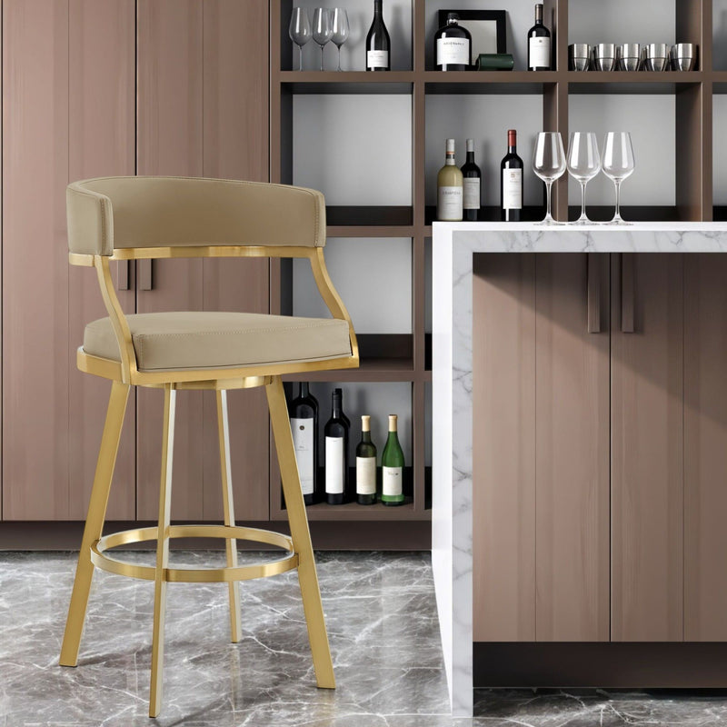 30" Contemporary Faux Leather And Stainless Steel Low Back Bar Height Swivel Bar Chair - Brown