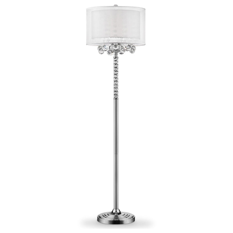 63" Steel Three Light Candelabra Floor Lamp With Drum Shade - Silver White