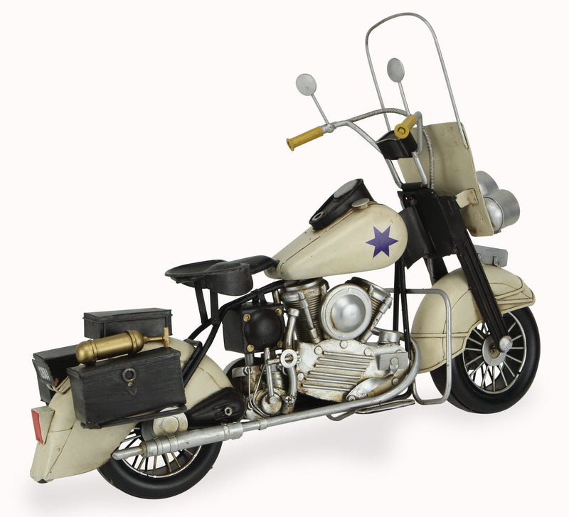Hand Painted Early 1900's Police Motorcycle Model Model Motorcycle - Cream